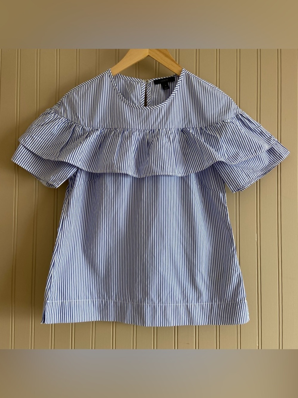 J.Crew Factory Striped 100% Cotton Short Sleeve Ruffle Top Women’s 4